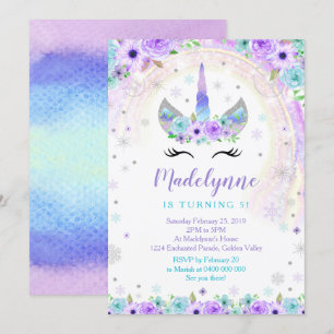 Invitation Unicorn d'hiver - Les flocons de neige