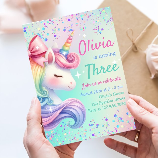 Invitation Unicorn Girl Magique Pastel Rainbow Anniversaire (Créateur téléchargé)