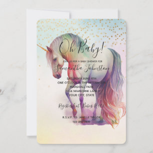 Invitation Unicorn Gold Confetti Baby shower d'étincelles
