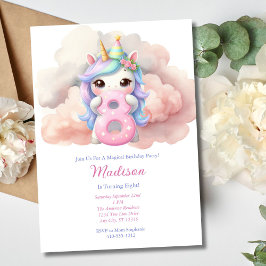 Invitation Unicorn Huit 8e Anniversaire de la fille rose bleu