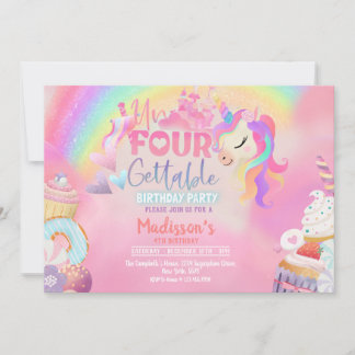 Invitation Unicorn inoubliable Donut Sweet 4e anniversaire