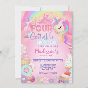 Invitation Unicorn inoubliable Donut Sweet 4e anniversaire en