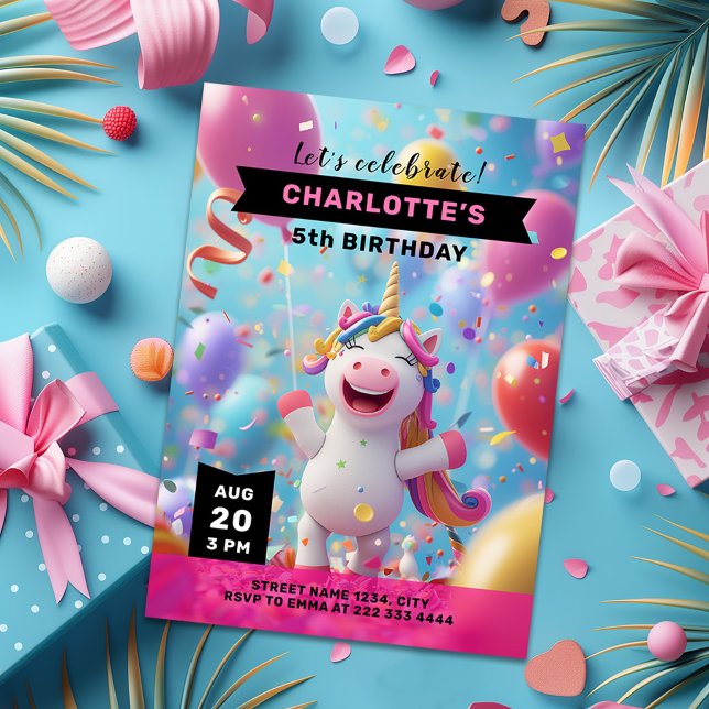 Invitation Unicorn Magic Balloon Anniversaire Fête (Créateur téléchargé)