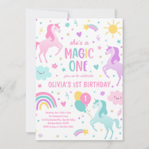 Invitation Unicorn Magic One Pastel Rainbow 1er anniversaire