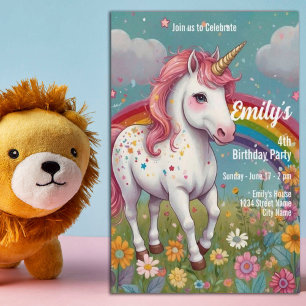 Invitation Unicorn Magical Rainbow Imaginaire 4e fête d'anniv