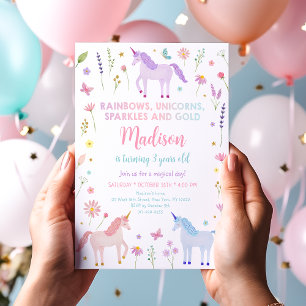 Invitation Unicorn Meadow Rainbow Sparkles Anniversaire