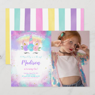 Invitation Unicorn modifiable Anniversaire Fête Photo Invitat