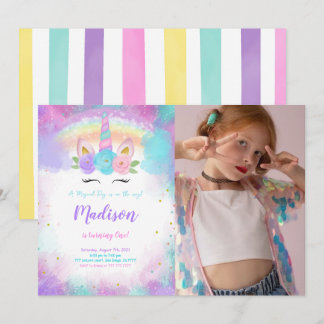 Invitation Unicorn modifiable Anniversaire Fête Photo Invitat