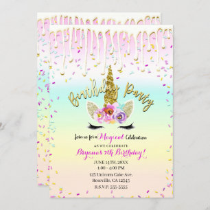 Invitation Unicorn Pastel Rainbow Frosting Dristing Birthday