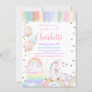 Invitation Unicorn Pastel Rainbow Sparkle fête d'anniversaire