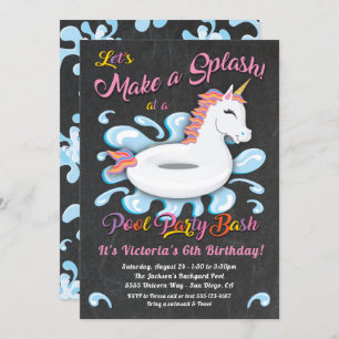 Invitation Unicorn Pool Party Anniversaire Bash
