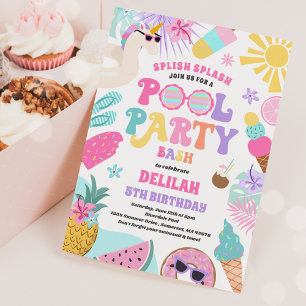 Invitation Unicorn Pool Party Tropical Summer Pool Anniversai