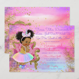 Invitation Unicorn Princess African American Parties scintill