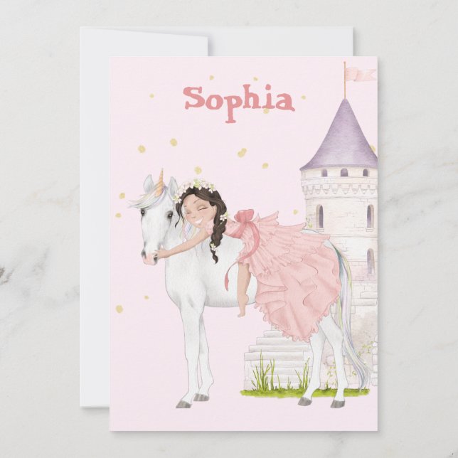 Invitation Unicorn Princess Age Dark Hair Anniversaire (Dos)