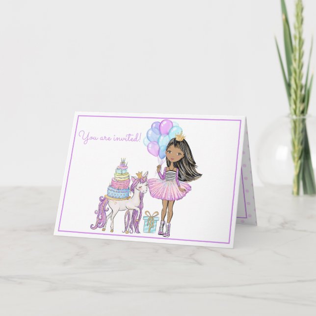 Invitation Unicorn Princess Modern Girl Aquarelle Anniversair (Devant)
