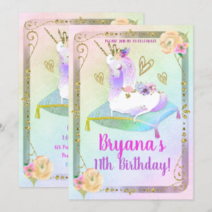 Invitation Unicorn Princesse Iridescente Rainbow Pastel Party