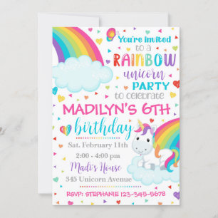 Invitation Unicorn Rainbow   Anniversaire de la li