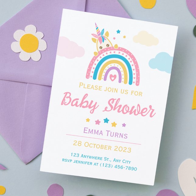 Invitation Unicorn Rainbow Baby shower Girl (Créateur téléchargé)