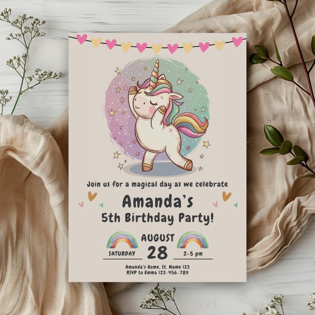 Invitation Unicorn Rainbow Magie fête d'anniversaire (Créateur téléchargé)