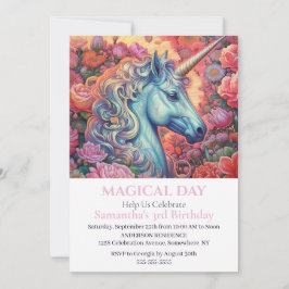 Invitation Unicorn rose Roses Party 3ème anniversaire Invitat