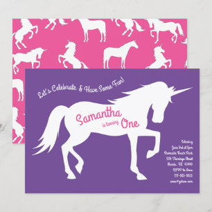 Invitation Unicorn Silhouette 1ère fête d'anniversaire Pink G
