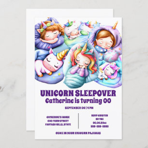 Invitation Unicorn thème sommeil pyjama slumber filles