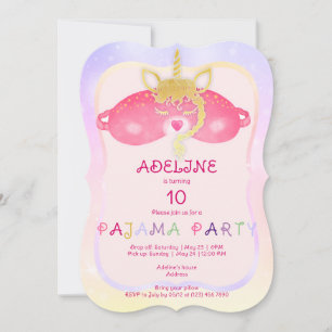 Invitation Unicorn Tween Girl Sleepover Pajama fête d'anniver