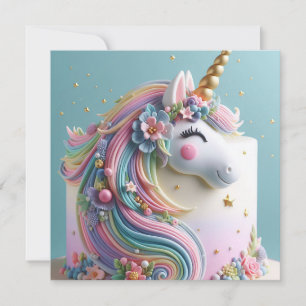 INVITATION UNICORN WHIMISCAL AVEC ANNIVERSAIRE COLORÉ MANE