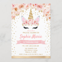 Unicorne 1er anniversaire - Rose or