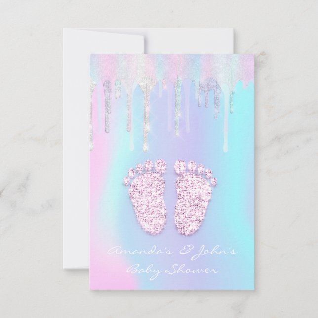 Invitation Unicorne à goutte holographique Baby shower fille  (Dos)