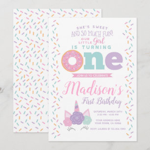 Invitation Unicorne et Donut 1er anniversaire