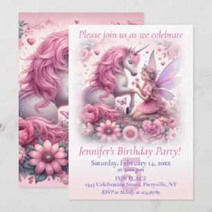 Invitation Unicorne et Fairy Birthday Party