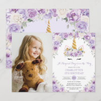 Unicorne Florale Blanche Violet 5e 7e anniversaire
