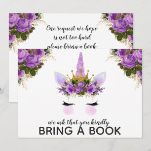 Invitation Unicorne Florale Violet Princesse Apportez Un Livr