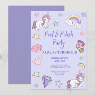 Invitation unicorne girly et arc-en-ciel