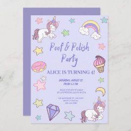 Invitation unicorne girly et arc-en-ciel