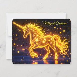 Invitation Unicorne imaginaire animal étoiles lumineuses or