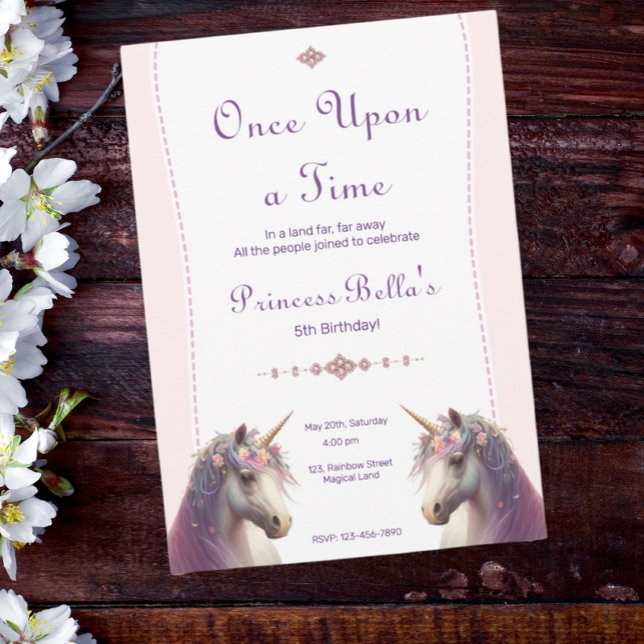 Invitation Unicorne magique Il était une fois princesse Anniv (Créateur téléchargé)