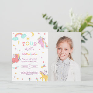Invitation Unicorne magique Quatre Ever 4e anniversaire Photo