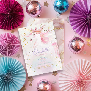 Invitation Unicorne moderne et Rainbow Pastel Anniversaire