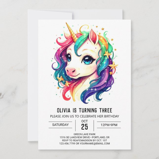 Invitation Unicorne moderne gracieuse (Devant)