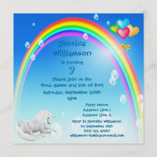 Invitation Unicorne, Rainbow Bubbles & Balloons Anniversaire