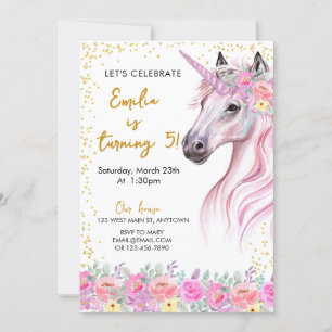 Invitation Unicorne rose floral