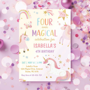 Invitation Unicorne rose Quatre Jours Magique Anniversaire
