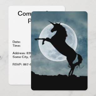 Invitation Unicorne Silhouette Pleine lune Ciel de nuit, ZKOA