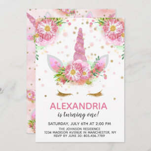 Invitation Unicornes en fleurs Anniversaire