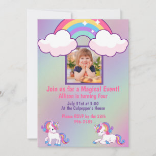 Invitation Unicornes magiques et photo d'enfant fête d'annive