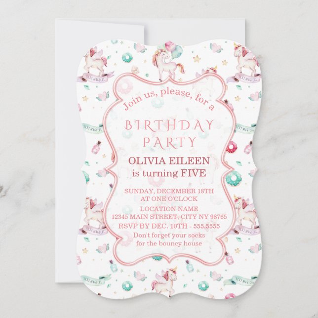 Invitation Unicornes magiques Fille de fête d'anniversaire n' (Devant)