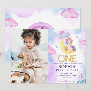 Invitation Unicornes magiques Purple Aquarelle fête d'anniver