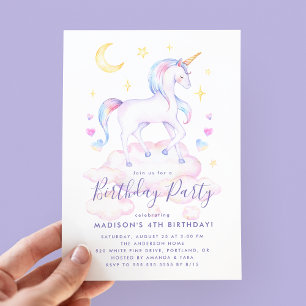 Invitation Unicornes magiques Purple Aquarelle fête d'anniver